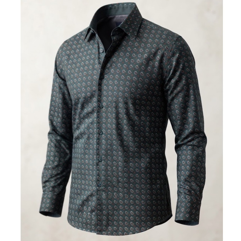 80s Vintage Hunt Club Mens XL Green Paisley Cotton Long Sleeve Button Down Shirt